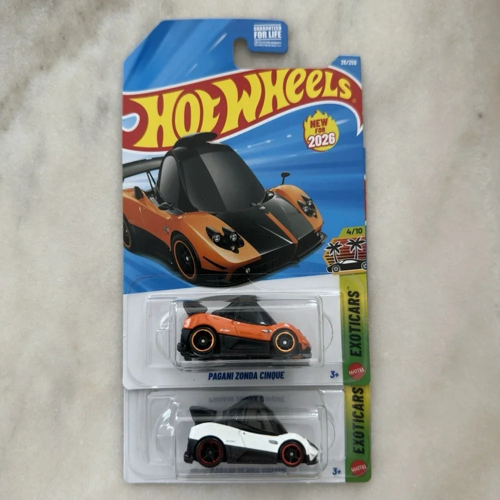 Hot Wheels 2026 Pagani Zonda Cinque Lot of 2 White & Orange Exotics Sealed